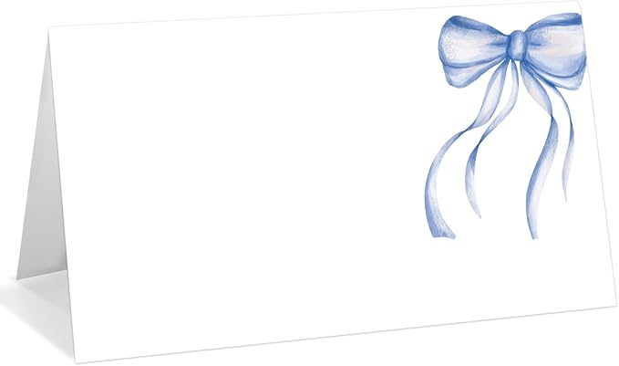 25 Pack Blue Bow Place Cards, Editable Name Cards by WwongxianB