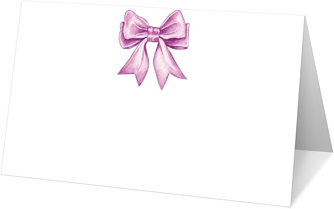 25 Purple Bow Place Cards for Table Seating, Watercolor Wedding Name Place Card by Yuansail