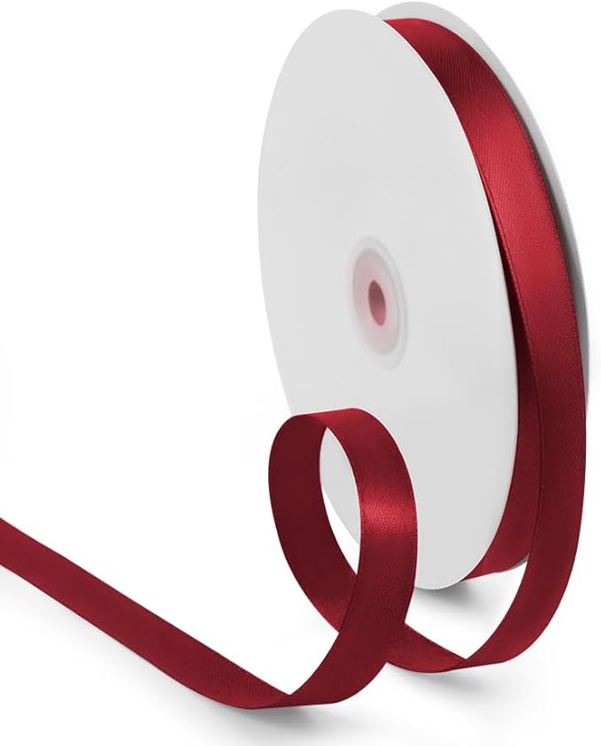 5/8 Inch 100 Yards Satin Ribbon Wine Red, Solid Color Fabric Ribbon by HimBen