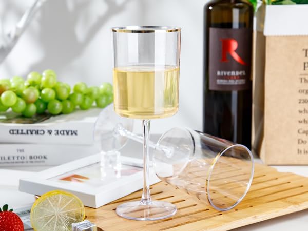 Ciaell 12 Pack Plastic Wine Glasses - 10 Oz Plastic Wine Glasses - Gold Rim - Image 9