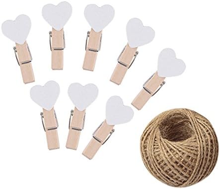100 Pcs White Mini Wooden Heart Clothespins 3.5 cm by KINGLAKE