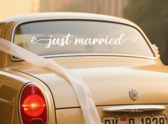 Just Married Vinyl Decal – White Wedding Car Sticker, 28 x 3.8 inch, Just - Image 3