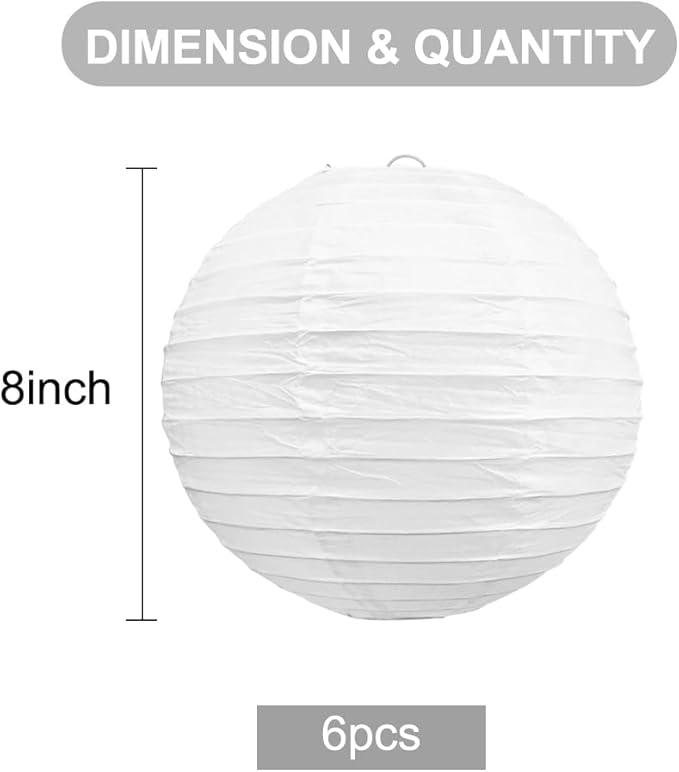 BEISHIDA 8-Inch White Paper Lanterns Decorative Chinese/Japanese Hanging Round - Image 2