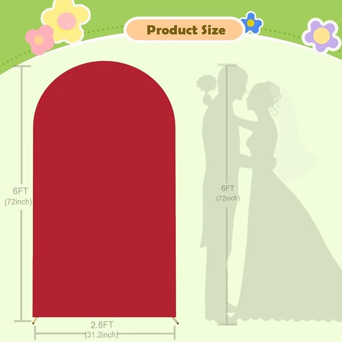 Red Arch Cover 6FT Spandex Wedding Arch Stand Covers Burgundy Arched Backdrop - Image 4