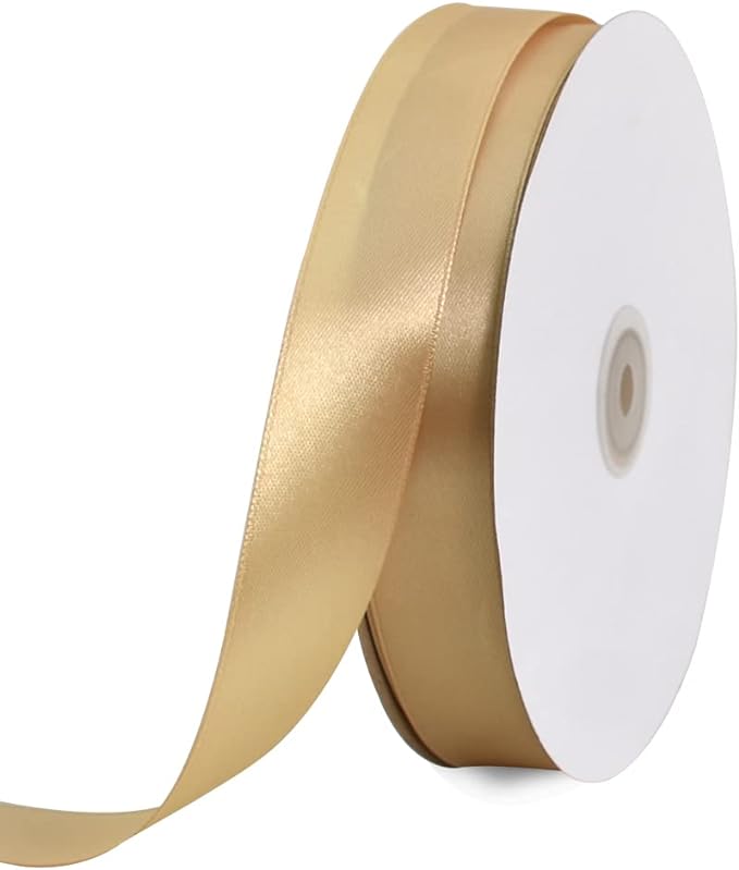 TONIFUL 1 Inch x 100yds Gold Satin Ribbon, Thin Solid Color Satin Ribbon by TONIFUL