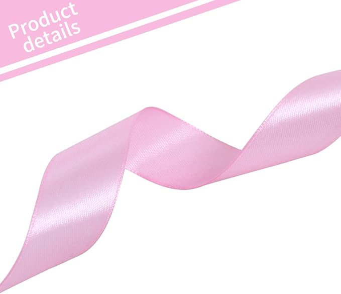 TONIFUL 1 Inch x 100yds Baby Pink Satin Ribbon, Thin Solid Color Satin Ribbon - Image 3