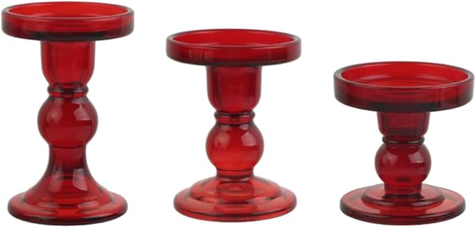 3-Piece Set of Red Glass Candlestick, Crystal Candlestick Holder Holder and by BTGLLAS