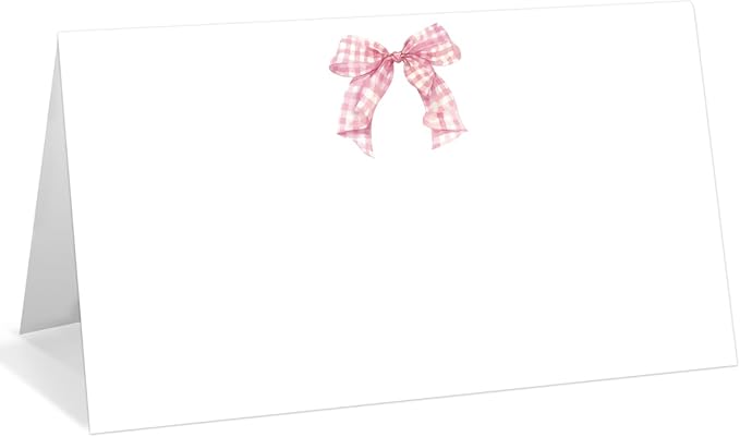 25 Pack Pink Plaid Bow Place Cards, Editable Name Cards by WwongxianB