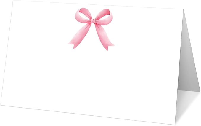 25 Pink Bow Place Cards for Table Seating, Watercolor Wedding Name Place Card by Yuansail