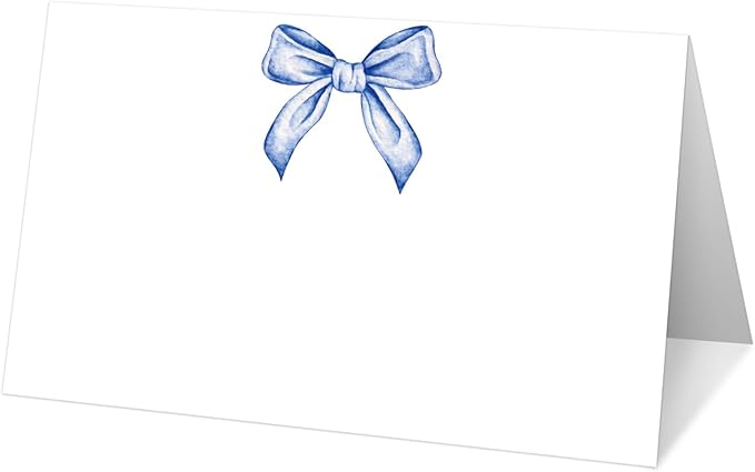 25 Blue Bow Place Cards for Table Seating, Watercolor Wedding Name Place Card by Yuansail