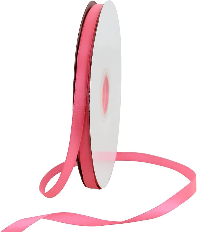 TONIFUL 3/8 in x 100yds Passion Pink Hot Pink Satin Ribbon Thin Solid Fabric by TONIFUL