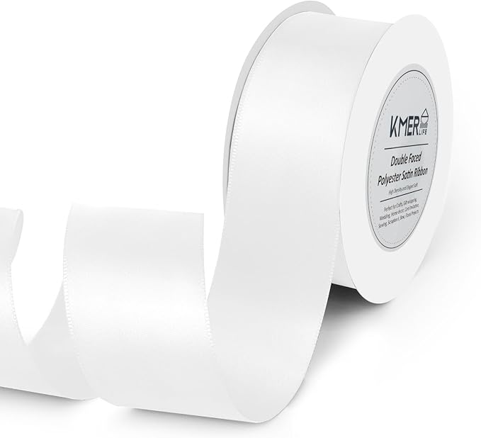 Double Face White Satin Ribbon 1-1/2 inch X 25 Yards Polyester White Ribbon by KMERLIFE