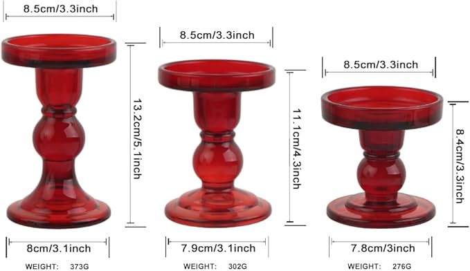 6-Piece Set of Red Glass Candlestick, Crystal Candlestick Holder Holder and - Image 2