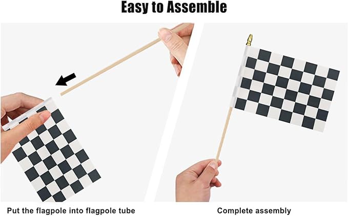 12Pcs Small Checkered Black and White Racing Flags on Wooden Stick Mini Race - Image 3