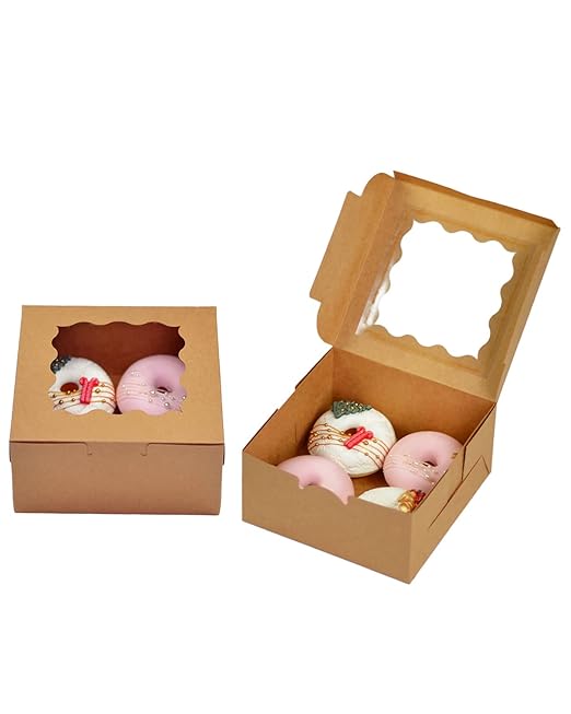 Bakepacker 100pcs Kraft Cookie Boxes 6x6x3 inches Easy Assemble Macaroon Pastry - Image 2