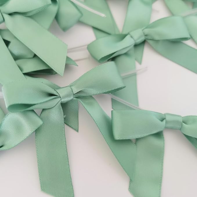 50pcs 2-1/2" Vanilla Green Satin Ribbon Bows - Image 8