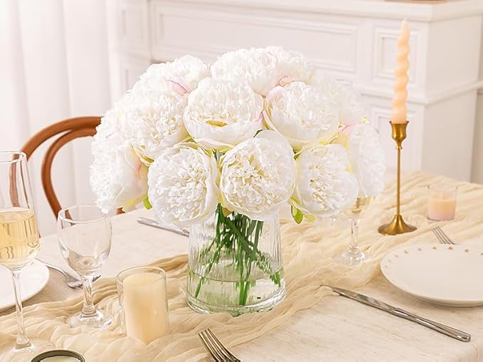U'Artlines 20 Heads Artificial Peony Silk Flower Leaf Home Office Wedding Party - Image 6