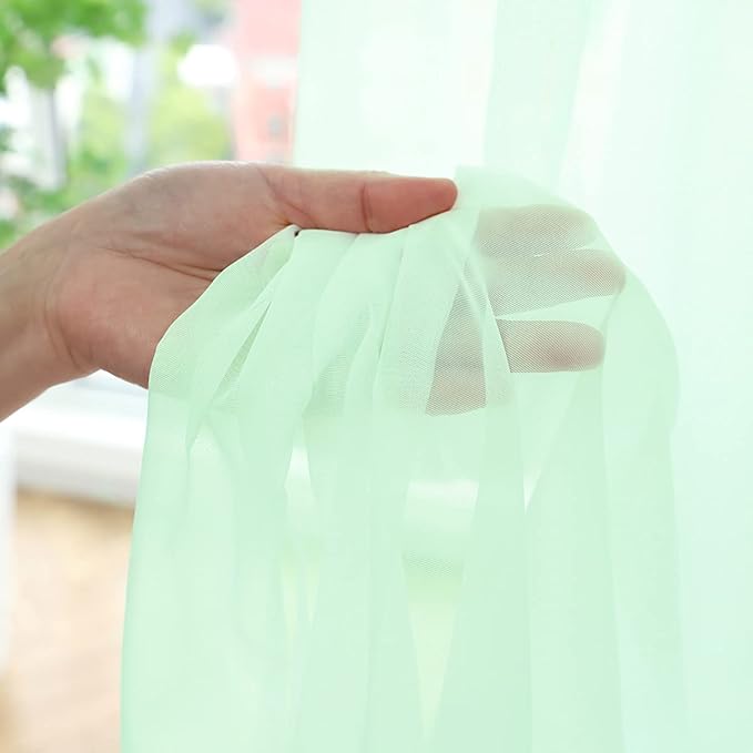 Window Light Green Sheer Curtains 108 Inches Long 2 Panels Sheer Curtain Basic - Image 3