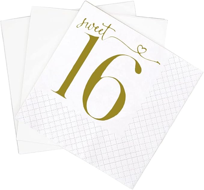 SharkBliss Sweet 16 Happy Birthday Cocktail Napkins, 100 Pack Gold Sweet 16 by SharkBliss