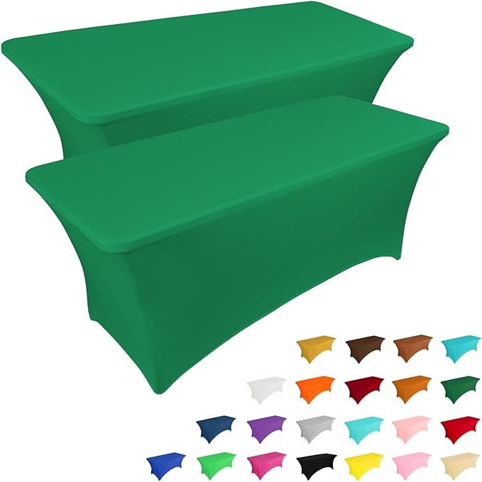 IVAPUPU 2 Pack 6FT Table Cloth for Rectangular Fitted Events Stretch Emerald by IVAPUPU