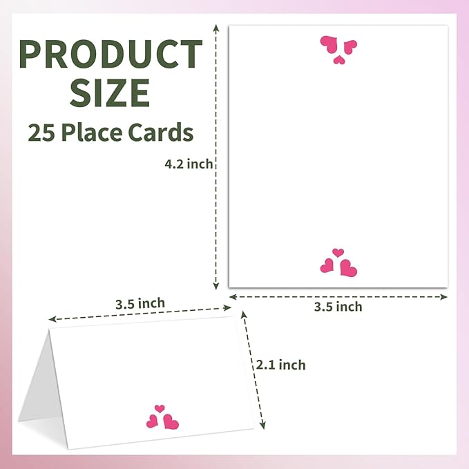 25 Pink Heart Place Cards for Table Seating, Cute Wedding Name Place Cards - Image 2