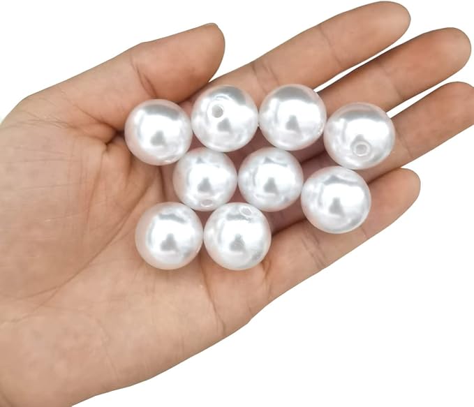 100Pcs 20mm White Round ABS Faux Pearl Beads - Image 3