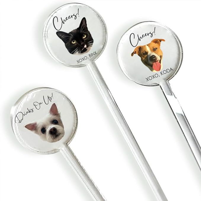 Coolslove Personalized Wedding Dog Stir Sticks, Custom Illustrated Pet Acrylic by CoolsLove
