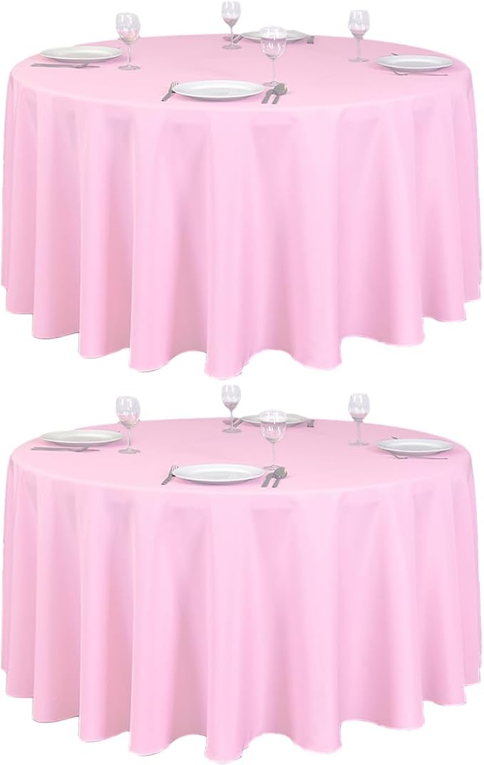 LTC LINENS 2 Pack 120 Inch Round Tablecloths Pink by LTCLINENS