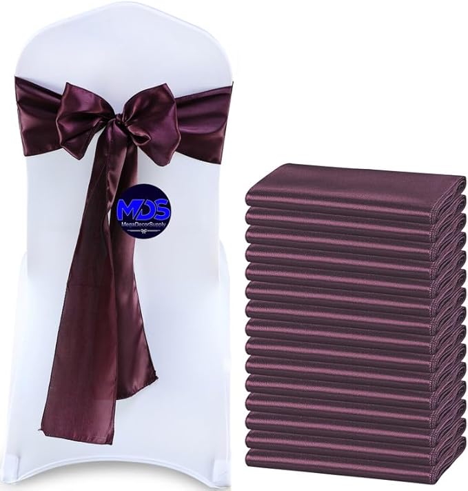 MDS Pack of 125 PCS Satin Chair Sashes Charmeuse Sateen Dining Chair Bows by MDS