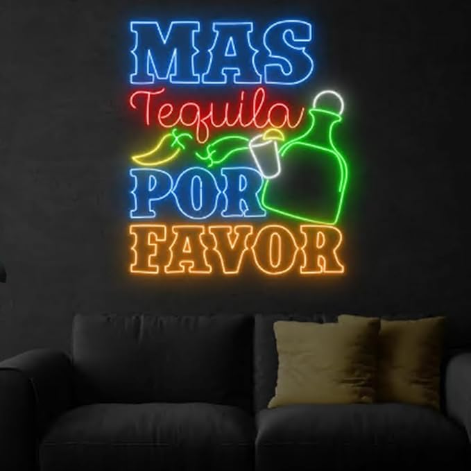 Mas Tequila Por Favor Neon Sign, Tequila Cocktail Led Light Signboard, Tequila - Image 2