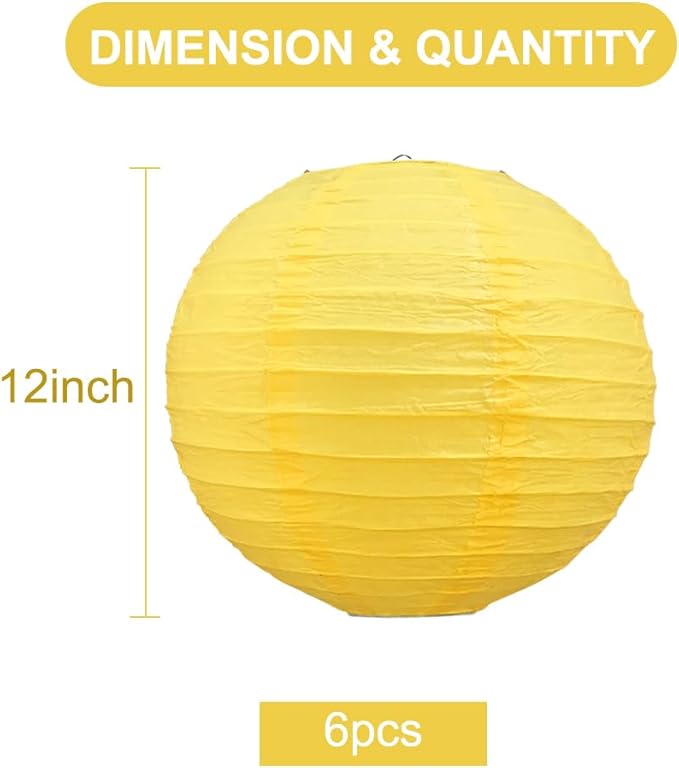 BEISHIDA 12-Inch Yellow Round Paper Lanterns Decorative Hanging Asia Chinese - Image 2
