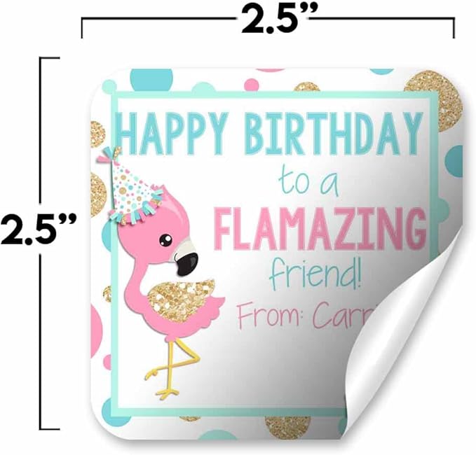 Custom & Personalized FLAMAZING Flamingo Happy Birthday Gift Tag Sticker Labels - Image 3