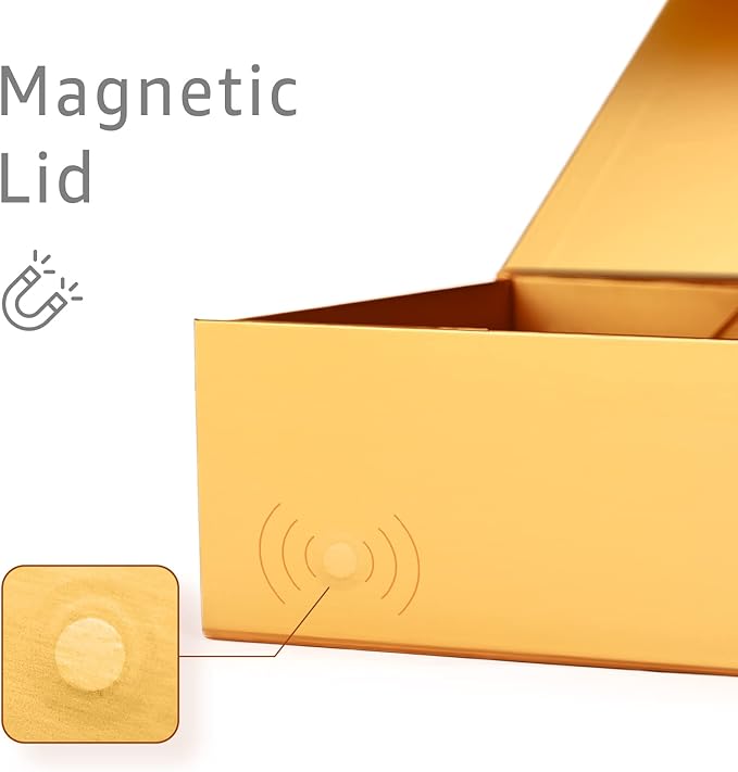 LIFELUM Gold Gift Boxes with Lids, 1 Pack 13.85 x 8.35 x 4.45 inch Gift Box - Image 3