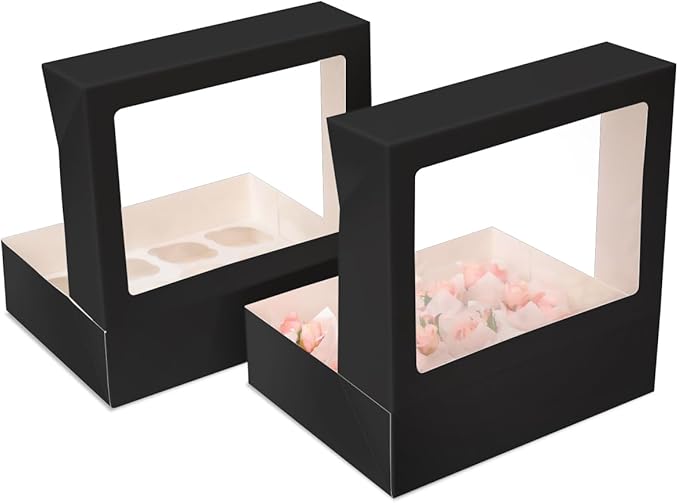 Bakepacker Auto-pop up 12 Cupcake Containers 6-Packs Black Cupcakes Carrier - Image 4
