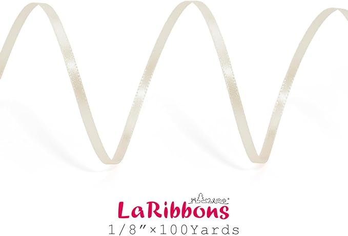 LaRibbons Nude Satin Ribbon 1/8 Inch 100 Yards Thin Luxury Double Faced Ivory - Image 5