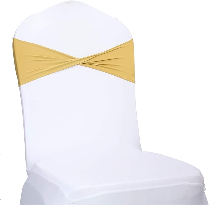 VDS Pack of 250 PCS | Gold | Spandex Chair Sashes Bows Without Buckle | Stretch by VDS