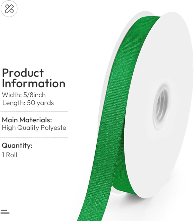 5/8" X 50 Yards Green Grosgrain Ribbon, Premium Grosgrain Ribbon - Image 2