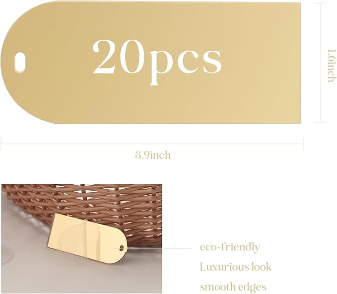 UNIQOOO 20 Pcs Mirror Gold Acrylic Place Cards, 3.9x1.6 inches DIY Blank - Image 2