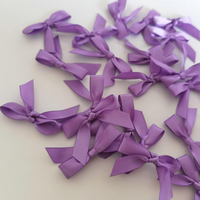 50pcs 1-1/2" Purple Satin Ribbon Bows Without Twist Ties Mini Ribbon Bows - Image 9