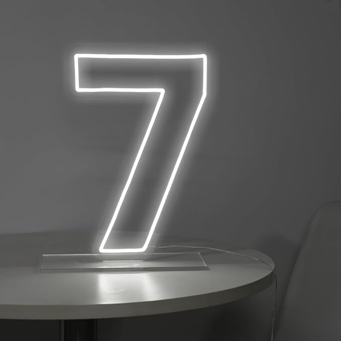 Number 7 Neon Sign for Birthday, 16.54" Cool White USB Battery Powered Led Neon by LIYUNEON