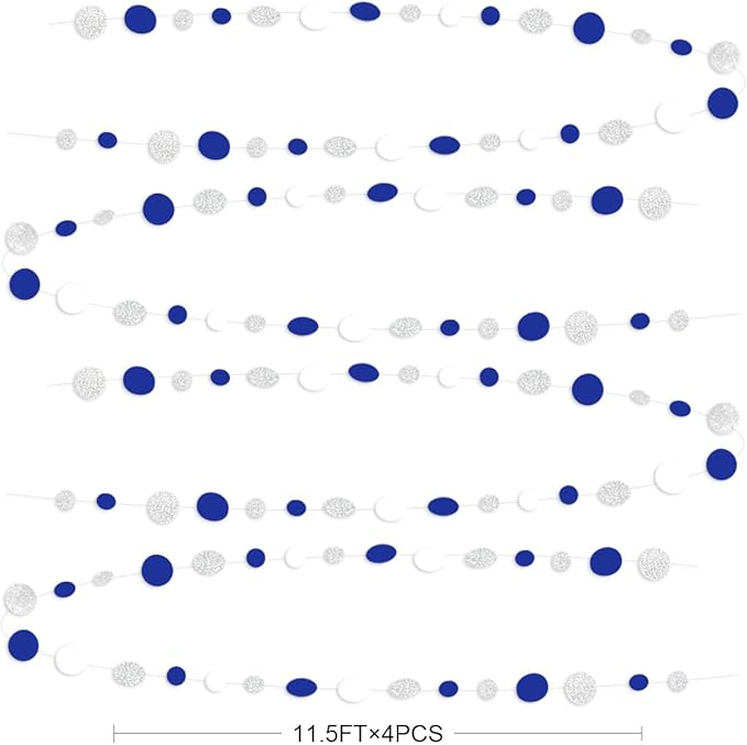 46 Feet Navy Blue White and Silver Circle Dots Garland Royal Blue Hanging Paper - Image 2