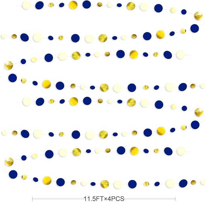 46 Ft Navy Blue and Gold Circle Dots Garland Royal Blue Hanging Paper Polka Dot - Image 2