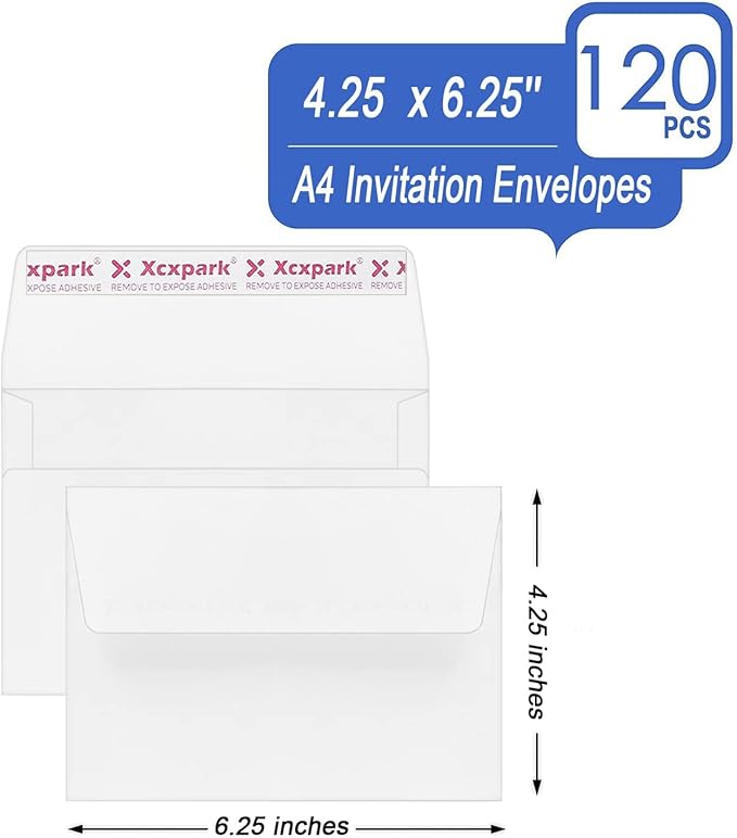 120 Qty Printable A4 Invitation Envelopes 4.25 x 6.25 Cards, Self Seal 120GSM - Image 2