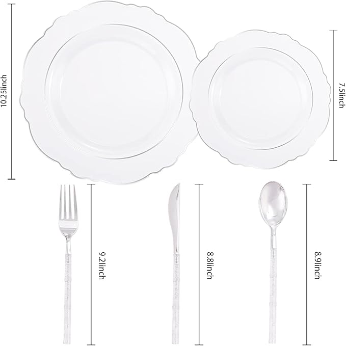 Liacere 150PCS Clear Silver Plastic Plates & Disposable Silver Plastic - Image 2