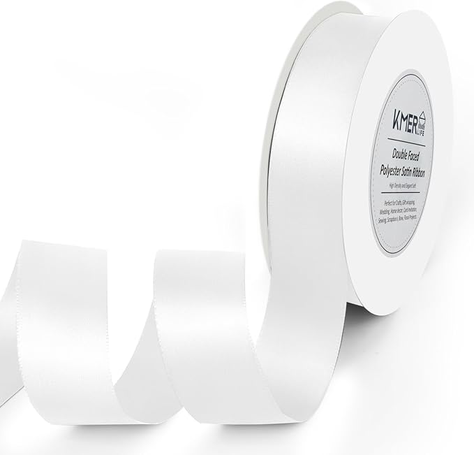 Double Face White Satin Ribbon 1 inch X 25 Yards Polyester White Ribbon by KMERLIFE