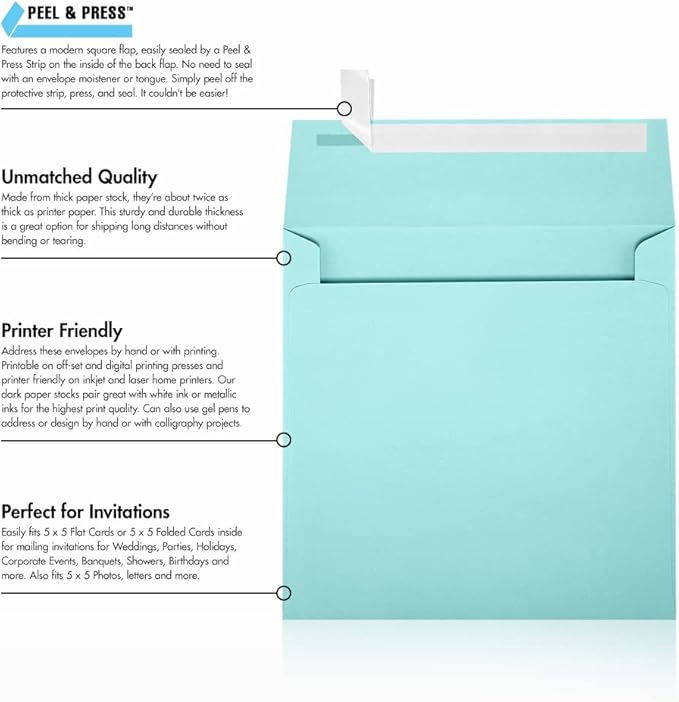 LUXPaper Square Invitation Envelopes | Peel & Press | 5 1/4" x 5 1/4" | Seafoam - Image 9