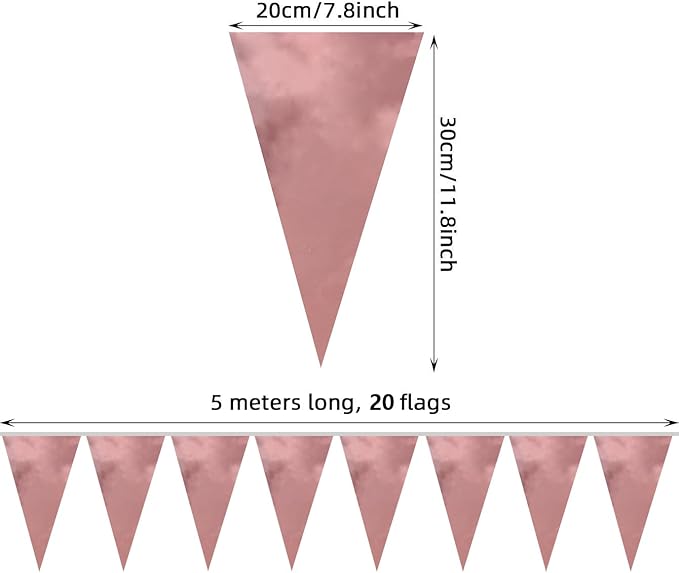 20M/65FT Rose Gold Triangle Pennant Banner Flag Metallic Fabric Bunting Garland - Image 2