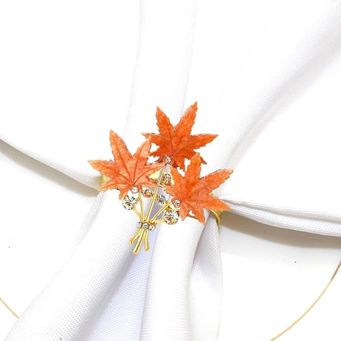 Maple Leaves Napkin Rings Set of 6, Fall Party Napkin Holder Buckles, - Image 3