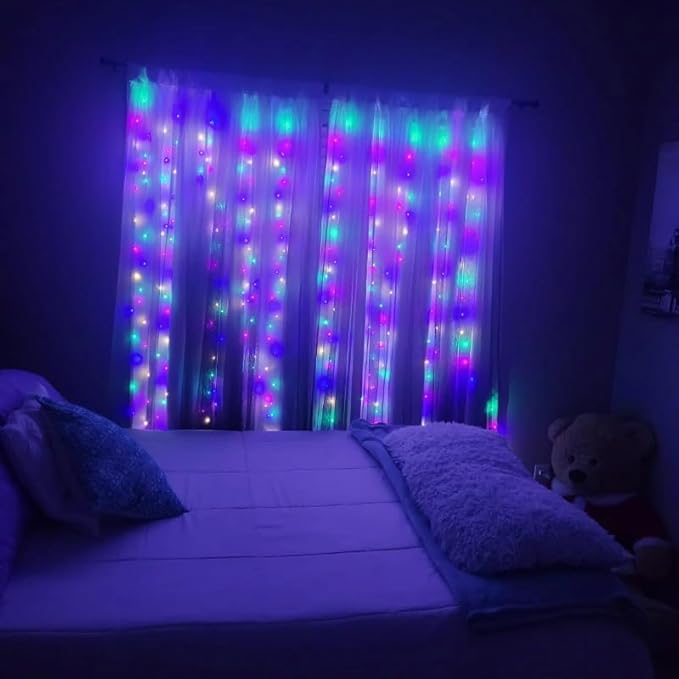 300LED Fairy Curtain Lights, 9.8x9.8Ft Warm White USB Plug in 8 Modes & Timer - Image 5