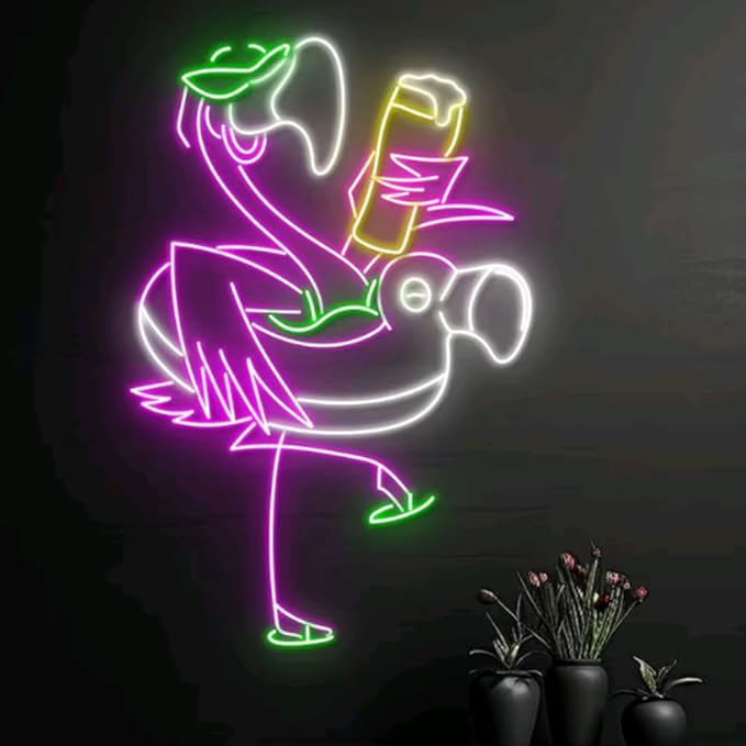 Custom Flamingo Drinking Beer Led Sign, Flamingo Chill Neon Light, Flamingo - Image 2